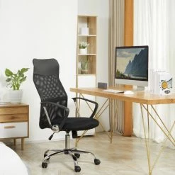 HOMCOM Fauteuil De Bureau Manager Grand Confort Dossier Ergonomique Hauteur Assise Réglable Pivotant Tissu Maille Noir -France HOMCOM Soldes 2022 25009262 2