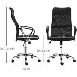 HOMCOM Fauteuil De Bureau Manager Grand Confort Dossier Ergonomique Hauteur Assise Réglable Pivotant Tissu Maille Noir -France HOMCOM Soldes 2022 25009262 3