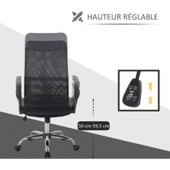 HOMCOM Fauteuil De Bureau Manager Grand Confort Dossier Ergonomique Hauteur Assise Réglable Pivotant Tissu Maille Noir -France HOMCOM Soldes 2022 25009262 4