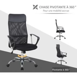 HOMCOM Fauteuil De Bureau Manager Grand Confort Dossier Ergonomique Hauteur Assise Réglable Pivotant Tissu Maille Noir -France HOMCOM Soldes 2022 25009262 5