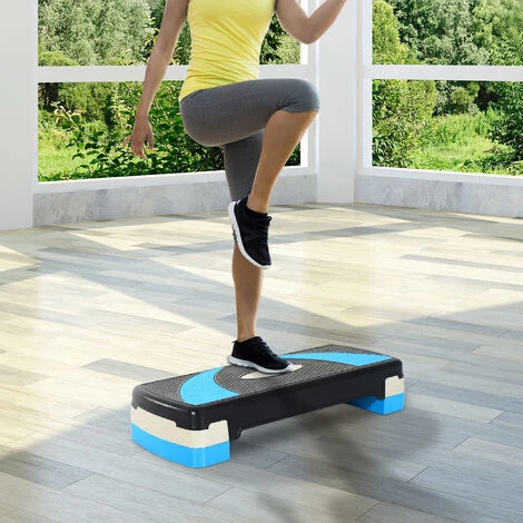 HOMCOM Stepper Fitness Aerobic Hauteur Reglable Surface Antiderapante 80 X 31 X 20 Cm Noir Bleu - Noir 4 HOMCOM Stepper Fitness Aerobic Hauteur Reglable Surface Antiderapante 80 X 31 X 20 Cm Noir Bleu - Noir – Image 2