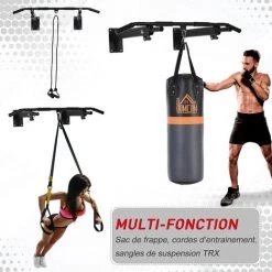 HOMCOM Barre De Traction Barre De Fitness Fixation Murale Support Sac De Frappe Ou Sangles TRX Intégré Charge Max. 150 Kg Acier Noir - Noir 10 HOMCOM Barre De Traction Barre De Fitness Fixation Murale Support Sac De Frappe Ou Sangles TRX Intégré Charge Max. 150 Kg Acier Noir - Noir -France HOMCOM Soldes 2022 25009317 4