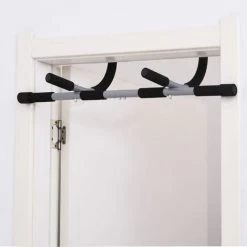 HOMCOM Barre De Traction - Barre De Porte - Pull Up Bar - Barre D'étirement Musculation Pour Cadres De Porte - Acier Gris - Noir