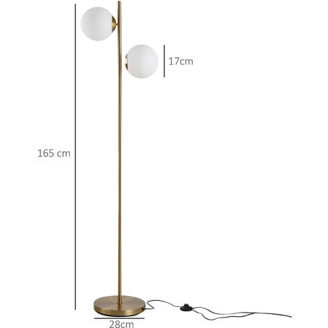 HOMCOM Lampadaire Design Néo-rétro 2 Boules Max. 40 W Métal Doré - Doré 5 HOMCOM Lampadaire Design Néo-rétro 2 Boules Max. 40 W Métal Doré - Doré – Image 3