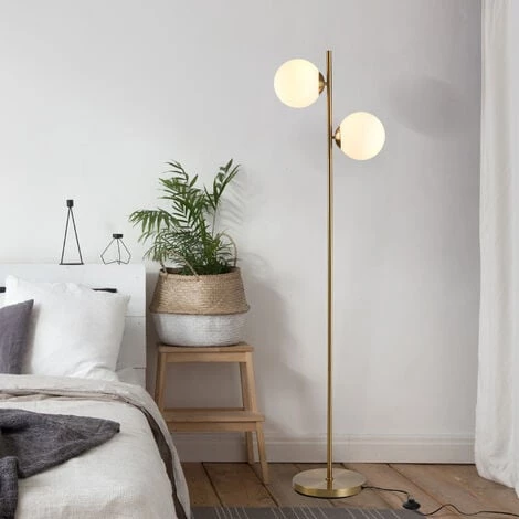 HOMCOM Lampadaire Design Néo-rétro 2 Boules Max. 40 W Métal Doré - Doré 7 HOMCOM Lampadaire Design Néo-rétro 2 Boules Max. 40 W Métal Doré - Doré – Image 5