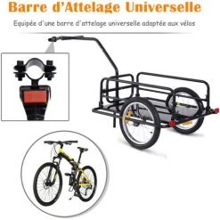 HOMCOM Remorque Vélo Remorque De Transport Pour Vélo 155L X 71,5l X 77H Cm Barre D'attelage Universelle Pliable Acier Noir - Noir -France HOMCOM Soldes 2022 25009366 4