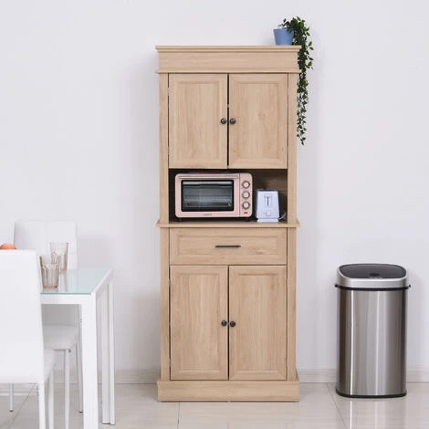 HOMCOM Armoire De Cuisine Multi-rangements 2 Placards 2 Portes Tiroir Niche MDF Panneaux Particules E1 Chêne Clair - Beige 4 HOMCOM Armoire De Cuisine Multi-rangements 2 Placards 2 Portes Tiroir Niche MDF Panneaux Particules E1 Chêne Clair - Beige – Image 2