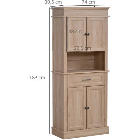 HOMCOM Armoire De Cuisine Multi-rangements 2 Placards 2 Portes Tiroir Niche MDF Panneaux Particules E1 Chêne Clair - Beige 5 HOMCOM Armoire De Cuisine Multi-rangements 2 Placards 2 Portes Tiroir Niche MDF Panneaux Particules E1 Chêne Clair - Beige – Image 3