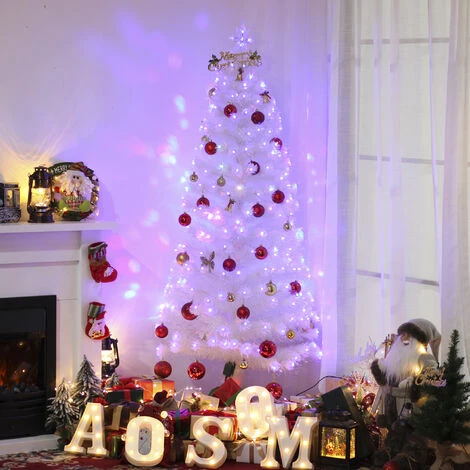 HOMCOM Sapin De Noël Artificiel Blanc Sapin Lumineux Fibre Optique + 220 LED Couleurs RVB 7 Modes Support Pied Inclus Ø 80 X 180H Cm 220 Branches étoile Sommet Brillante - Blanc 4 HOMCOM Sapin De Noël Artificiel Blanc Sapin Lumineux Fibre Optique + 220 LED Couleurs RVB 7 Modes Support Pied Inclus Ø 80 X 180H Cm 220 Branches étoile Sommet Brillante - Blanc – Image 2