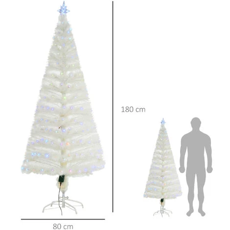 HOMCOM Sapin De Noël Artificiel Blanc Sapin Lumineux Fibre Optique + 220 LED Couleurs RVB 7 Modes Support Pied Inclus Ø 80 X 180H Cm 220 Branches étoile Sommet Brillante - Blanc 5 HOMCOM Sapin De Noël Artificiel Blanc Sapin Lumineux Fibre Optique + 220 LED Couleurs RVB 7 Modes Support Pied Inclus Ø 80 X 180H Cm 220 Branches étoile Sommet Brillante - Blanc – Image 3