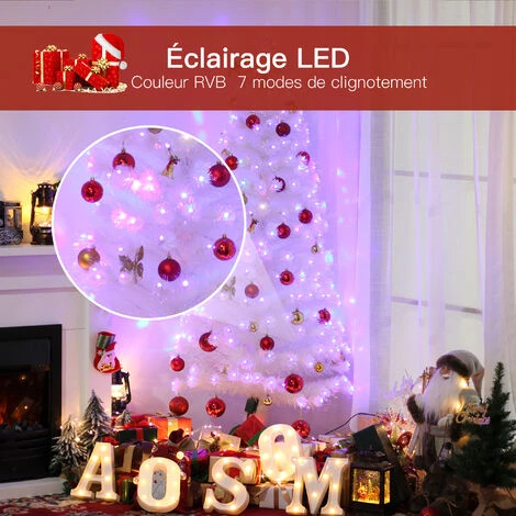 HOMCOM Sapin De Noël Artificiel Blanc Sapin Lumineux Fibre Optique + 220 LED Couleurs RVB 7 Modes Support Pied Inclus Ø 80 X 180H Cm 220 Branches étoile Sommet Brillante - Blanc 7 HOMCOM Sapin De Noël Artificiel Blanc Sapin Lumineux Fibre Optique + 220 LED Couleurs RVB 7 Modes Support Pied Inclus Ø 80 X 180H Cm 220 Branches étoile Sommet Brillante - Blanc – Image 5