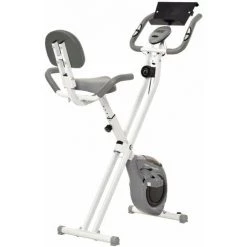 HOMCOM Vélo D'appartement Pliable Grand Confort Dossier Selle Réglable Poignées Ergonomiques écran LCD Multifonction Support Tablette Acier Blanc Gris