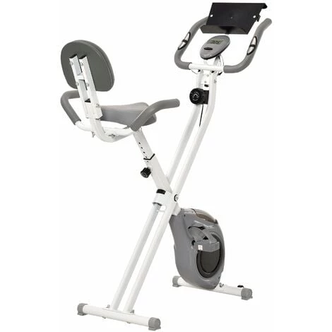 HOMCOM Vélo D'appartement Pliable Grand Confort Dossier Selle Réglable Poignées Ergonomiques écran LCD Multifonction Support Tablette Acier Blanc Gris 3 HOMCOM Vélo D'appartement Pliable Grand Confort Dossier Selle Réglable Poignées Ergonomiques écran LCD Multifonction Support Tablette Acier Blanc Gris