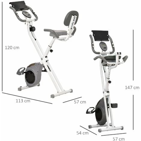 HOMCOM Vélo D'appartement Pliable Grand Confort Dossier Selle Réglable Poignées Ergonomiques écran LCD Multifonction Support Tablette Acier Blanc Gris 5 HOMCOM Vélo D'appartement Pliable Grand Confort Dossier Selle Réglable Poignées Ergonomiques écran LCD Multifonction Support Tablette Acier Blanc Gris – Image 3