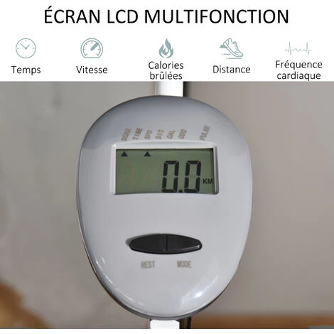 HOMCOM Vélo D'appartement Pliable Grand Confort Dossier Selle Réglable Poignées Ergonomiques écran LCD Multifonction Support Tablette Acier Blanc Gris 6 HOMCOM Vélo D'appartement Pliable Grand Confort Dossier Selle Réglable Poignées Ergonomiques écran LCD Multifonction Support Tablette Acier Blanc Gris – Image 4