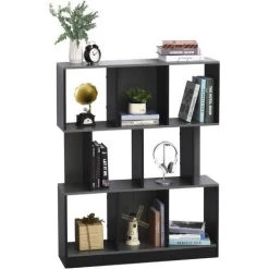 HOMCOM Bibliothèque étagère Meuble De Rangement 3 Niveaux Design Contemporain MDF E1 Bicolore Gris Noir