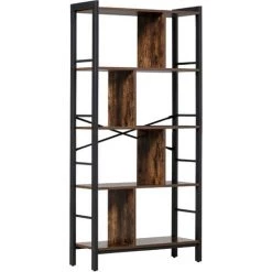HOMCOM Bibliothèque, Étagère De Rangement à 4 Niveaux Style Industriel Panneaux Particules Aspect Vieux Bois Métal Noir