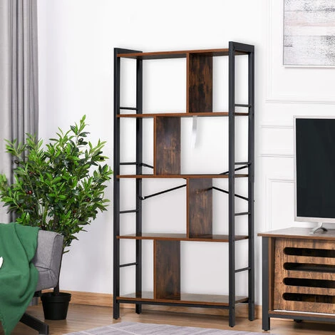 HOMCOM Bibliothèque, Étagère De Rangement à 4 Niveaux Style Industriel Panneaux Particules Aspect Vieux Bois Métal Noir 4 HOMCOM Bibliothèque, Étagère De Rangement à 4 Niveaux Style Industriel Panneaux Particules Aspect Vieux Bois Métal Noir – Image 2