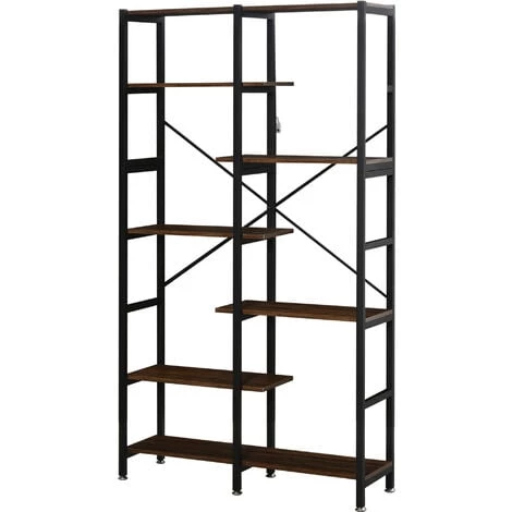 HOMCOM Étagère Bibliothèque Séparateur De Pièce Style Industriel En Escalier 6 étagères Panneaux Particules Aspect Vieux Bois Métal Noir - Marron 3 HOMCOM Étagère Bibliothèque Séparateur De Pièce Style Industriel En Escalier 6 étagères Panneaux Particules Aspect Vieux Bois Métal Noir - Marron