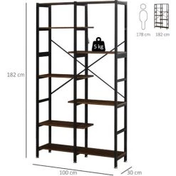 HOMCOM Étagère Bibliothèque Séparateur De Pièce Style Industriel En Escalier 6 étagères Panneaux Particules Aspect Vieux Bois Métal Noir - Marron 9 HOMCOM Étagère Bibliothèque Séparateur De Pièce Style Industriel En Escalier 6 étagères Panneaux Particules Aspect Vieux Bois Métal Noir - Marron -France HOMCOM Soldes 2022 25432905 3