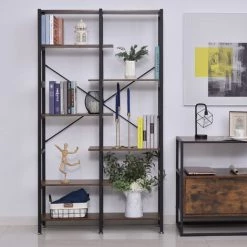 HOMCOM Étagère Bibliothèque Séparateur De Pièce Style Industriel En Escalier 6 étagères Panneaux Particules Aspect Vieux Bois Métal Noir - Marron 10 HOMCOM Étagère Bibliothèque Séparateur De Pièce Style Industriel En Escalier 6 étagères Panneaux Particules Aspect Vieux Bois Métal Noir - Marron -France HOMCOM Soldes 2022 25432905 4