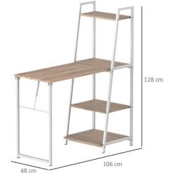HOMCOM Bureau Pliable Rabattable - Bureau Bibliothèque 2 En 1 - 4 étagères - Imitation Bois Chêne Clair Métal Blanc - Beige -France HOMCOM Soldes 2022 25535751 3