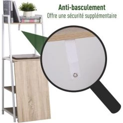 HOMCOM Bureau Pliable Rabattable - Bureau Bibliothèque 2 En 1 - 4 étagères - Imitation Bois Chêne Clair Métal Blanc - Beige -France HOMCOM Soldes 2022 25535751 5