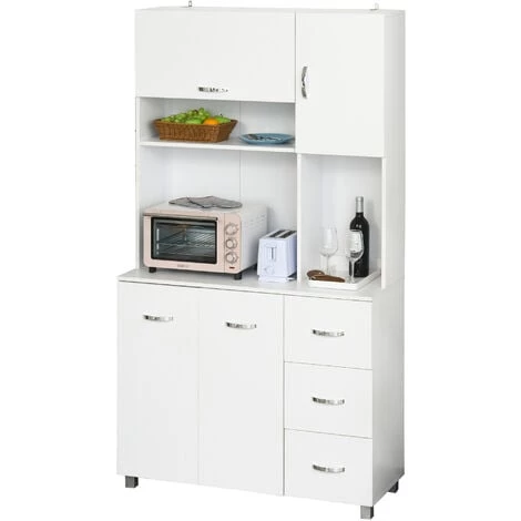 HOMCOM Armoire De Cuisine Multi-rangements 4 Portes 3 Tiroirs étagère + Grand Plateau 100L X 39l X 183H Cm MDF Blanc - Blanc 3 HOMCOM Armoire De Cuisine Multi-rangements 4 Portes 3 Tiroirs étagère + Grand Plateau 100L X 39l X 183H Cm MDF Blanc - Blanc