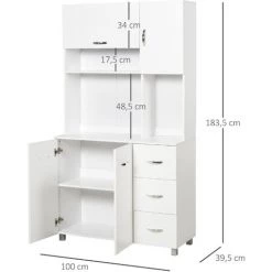 HOMCOM Armoire De Cuisine Multi-rangements 4 Portes 3 Tiroirs étagère + Grand Plateau 100L X 39l X 183H Cm MDF Blanc - Blanc 9 HOMCOM Armoire De Cuisine Multi-rangements 4 Portes 3 Tiroirs étagère + Grand Plateau 100L X 39l X 183H Cm MDF Blanc - Blanc -France HOMCOM Soldes 2022 25571005 3