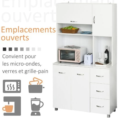 HOMCOM Armoire De Cuisine Multi-rangements 4 Portes 3 Tiroirs étagère + Grand Plateau 100L X 39l X 183H Cm MDF Blanc - Blanc 7 HOMCOM Armoire De Cuisine Multi-rangements 4 Portes 3 Tiroirs étagère + Grand Plateau 100L X 39l X 183H Cm MDF Blanc - Blanc – Image 5