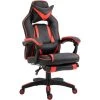 HOMCOM Fauteuil Gamer Grand Confort Fauteuil De Bureau Gamer Pivotant Inclinable Avec Coussins Et Repose-pieds Revêtement Synthétique Noir Rouge - Rouge