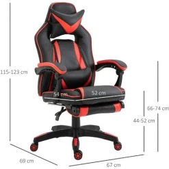 HOMCOM Fauteuil Gamer Grand Confort Fauteuil De Bureau Gamer Pivotant Inclinable Avec Coussins Et Repose-pieds Revêtement Synthétique Noir Rouge - Rouge 9 HOMCOM Fauteuil Gamer Grand Confort Fauteuil De Bureau Gamer Pivotant Inclinable Avec Coussins Et Repose-pieds Revêtement Synthétique Noir Rouge - Rouge -France HOMCOM Soldes 2022 25571018 3