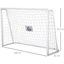HOMCOM But De Football - Cage De Foot - But D'entrainement Dim. 186L X 62l X 123H Cm - Châssis Métal Filet PE - Piquets & Outil Inclus - Blanc - Blanc -France HOMCOM Soldes 2022 25833901 3