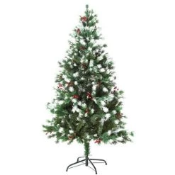 HOMCOM Sapin De Noël Artificiel Branches Enneigées Ø 75 X 150H Cm 554 Branches épines Imitation Nordmann Grand Réalisme 41 Houx - Vert