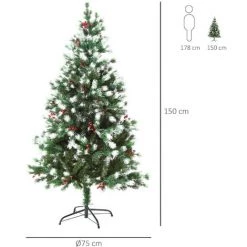 HOMCOM Sapin De Noël Artificiel Branches Enneigées Ø 75 X 150H Cm 554 Branches épines Imitation Nordmann Grand Réalisme 41 Houx - Vert -France HOMCOM Soldes 2022 25894366 3