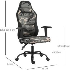 HOMCOM Fauteuil Gaming Militaire - Chaise Gamer - Inclinable, Hauteur Réglable Assise & Accoudoirs, Pivotant - Polyester Noir Vert -France HOMCOM Soldes 2022 26114448 3