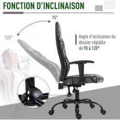 HOMCOM Fauteuil Gaming Militaire - Chaise Gamer - Inclinable, Hauteur Réglable Assise & Accoudoirs, Pivotant - Polyester Noir Vert -France HOMCOM Soldes 2022 26114448 4