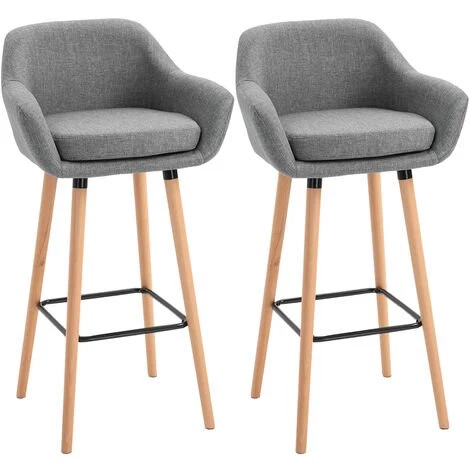 HOMCOM Tabourets De Bar Design Scandinave - Lot De 2 Tabourets De Bar Grand Confort Avec Repose-pieds Et Accoudoirs - Bois De Hêtre Lin Gris Chiné 3 HOMCOM Tabourets De Bar Design Scandinave - Lot De 2 Tabourets De Bar Grand Confort Avec Repose-pieds Et Accoudoirs - Bois De Hêtre Lin Gris Chiné
