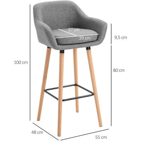 HOMCOM Tabourets De Bar Design Scandinave - Lot De 2 Tabourets De Bar Grand Confort Avec Repose-pieds Et Accoudoirs - Bois De Hêtre Lin Gris Chiné 5 HOMCOM Tabourets De Bar Design Scandinave - Lot De 2 Tabourets De Bar Grand Confort Avec Repose-pieds Et Accoudoirs - Bois De Hêtre Lin Gris Chiné – Image 3