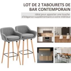 HOMCOM Tabourets De Bar Design Scandinave - Lot De 2 Tabourets De Bar Grand Confort Avec Repose-pieds Et Accoudoirs - Bois De Hêtre Lin Gris Chiné 10 HOMCOM Tabourets De Bar Design Scandinave - Lot De 2 Tabourets De Bar Grand Confort Avec Repose-pieds Et Accoudoirs - Bois De Hêtre Lin Gris Chiné -France HOMCOM Soldes 2022 26118891 4