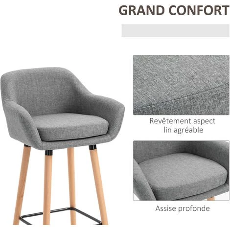 HOMCOM Tabourets De Bar Design Scandinave - Lot De 2 Tabourets De Bar Grand Confort Avec Repose-pieds Et Accoudoirs - Bois De Hêtre Lin Gris Chiné 7 HOMCOM Tabourets De Bar Design Scandinave - Lot De 2 Tabourets De Bar Grand Confort Avec Repose-pieds Et Accoudoirs - Bois De Hêtre Lin Gris Chiné – Image 5