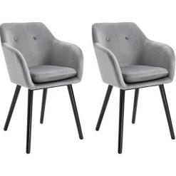 HOMCOM Chaises De Visiteur Design Scandinave - Lot De 2 Chaises - Pieds Effilés Bois Noir - Assise Dossier Accoudoirs Ergonomiques Velours Gris - Gris