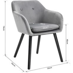 HOMCOM Chaises De Visiteur Design Scandinave - Lot De 2 Chaises - Pieds Effilés Bois Noir - Assise Dossier Accoudoirs Ergonomiques Velours Gris - Gris -France HOMCOM Soldes 2022 26119959 3
