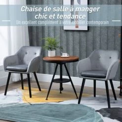 HOMCOM Chaises De Visiteur Design Scandinave - Lot De 2 Chaises - Pieds Effilés Bois Noir - Assise Dossier Accoudoirs Ergonomiques Velours Gris - Gris -France HOMCOM Soldes 2022 26119959 4
