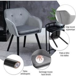 HOMCOM Chaises De Visiteur Design Scandinave - Lot De 2 Chaises - Pieds Effilés Bois Noir - Assise Dossier Accoudoirs Ergonomiques Velours Gris - Gris -France HOMCOM Soldes 2022 26119959 5