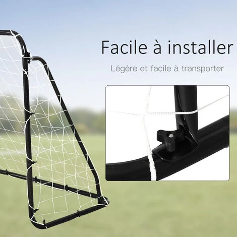 HOMCOM But De Football - Cage De Foot - But D'entrainement Dim. 203L X 81l X 120H Cm - Châssis Métal époxy Filet Polyester - Piquets Inclus - Noir - Noir 6 HOMCOM But De Football - Cage De Foot - But D'entrainement Dim. 203L X 81l X 120H Cm - Châssis Métal époxy Filet Polyester - Piquets Inclus - Noir - Noir – Image 4