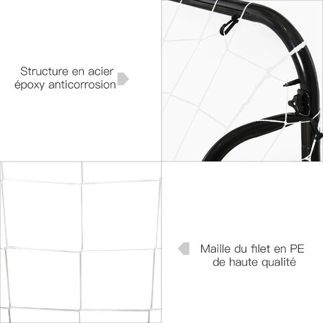 HOMCOM But De Football - Cage De Foot - But D'entrainement Dim. 203L X 81l X 120H Cm - Châssis Métal époxy Filet Polyester - Piquets Inclus - Noir - Noir 7 HOMCOM But De Football - Cage De Foot - But D'entrainement Dim. 203L X 81l X 120H Cm - Châssis Métal époxy Filet Polyester - Piquets Inclus - Noir - Noir – Image 5