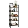 HOMCOM Étagère Bibliothèque Design Contemporain 5 Niveaux Dim. 64L X 30l X 158H Cm Panneaux Particules Aspect Vieux Bois Métal Noir