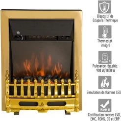 HOMCOM Cheminée électrique Style Néo Rétro Thermostat 1000-2000 W Noir Or - Noir -France HOMCOM Soldes 2022 2672683 4