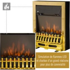 HOMCOM Cheminée électrique Style Néo Rétro Thermostat 1000-2000 W Noir Or - Noir -France HOMCOM Soldes 2022 2672683 5